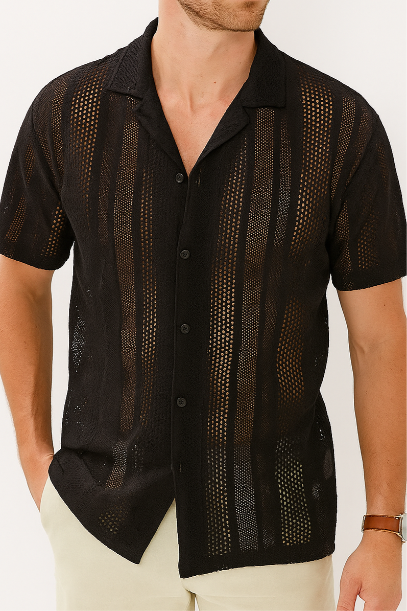 Black Crochet Button Up