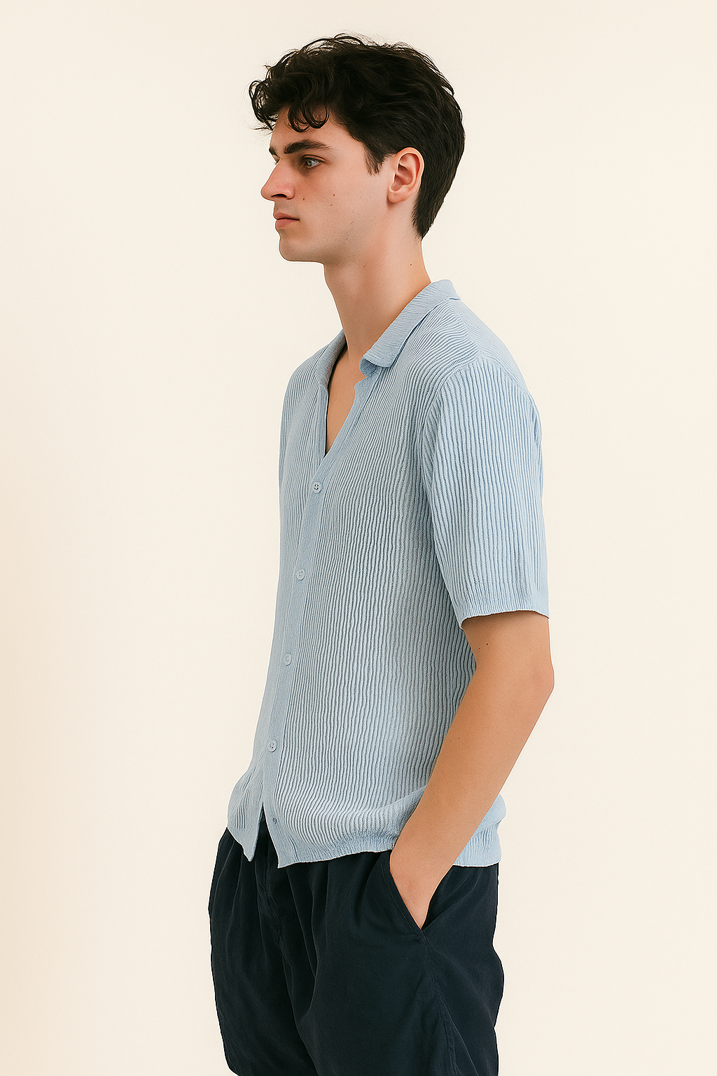 Light Blue Crochet Button Up
