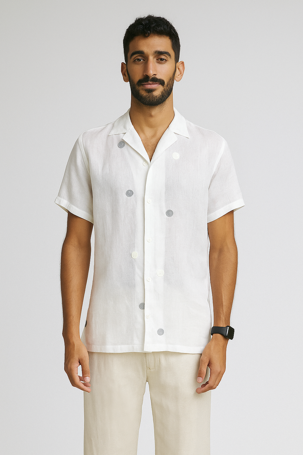 White Spotted Short Sleeve Button Up