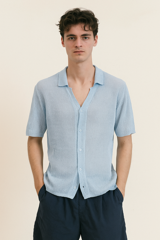 Light Blue Crochet Button Up