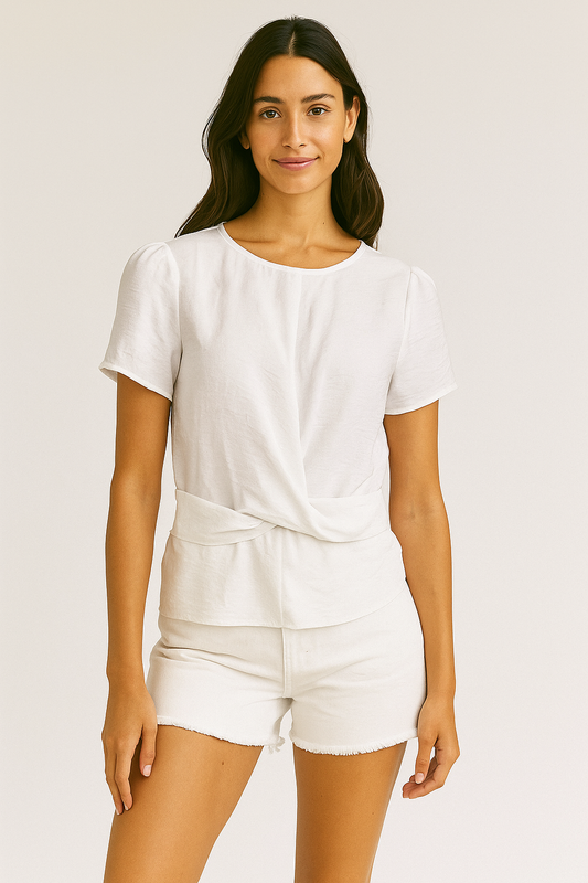 White Wrap Waist Top