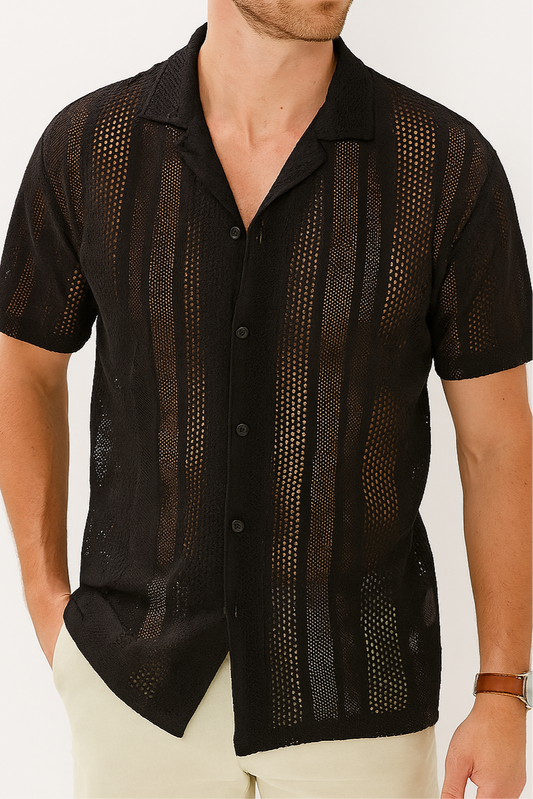Black Crochet Button Up