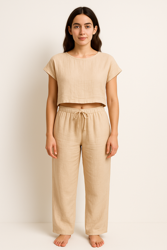 Crinkle Beige Linen Set