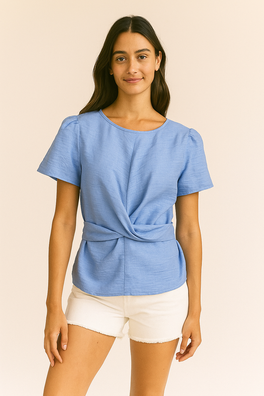 Sky Blue Wrap Waist Top