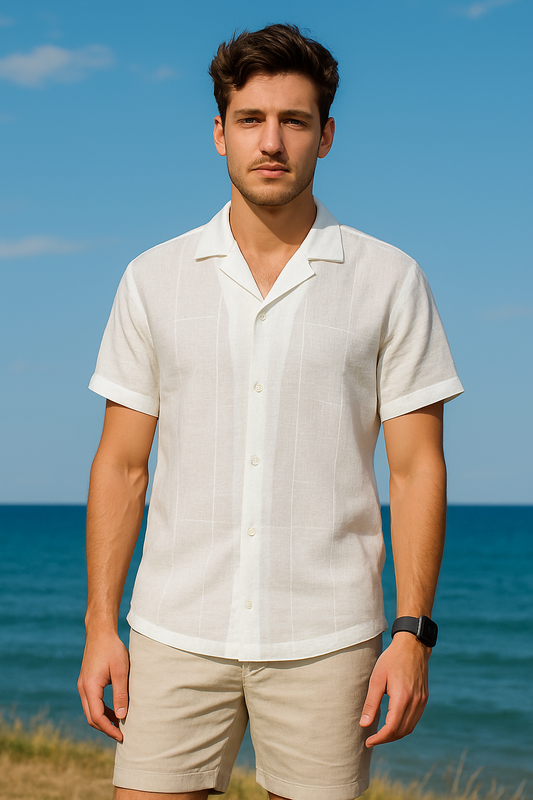 White Windowpane Linen Shirt