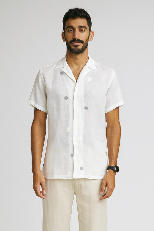 White Spotted Short Sleeve Button Up