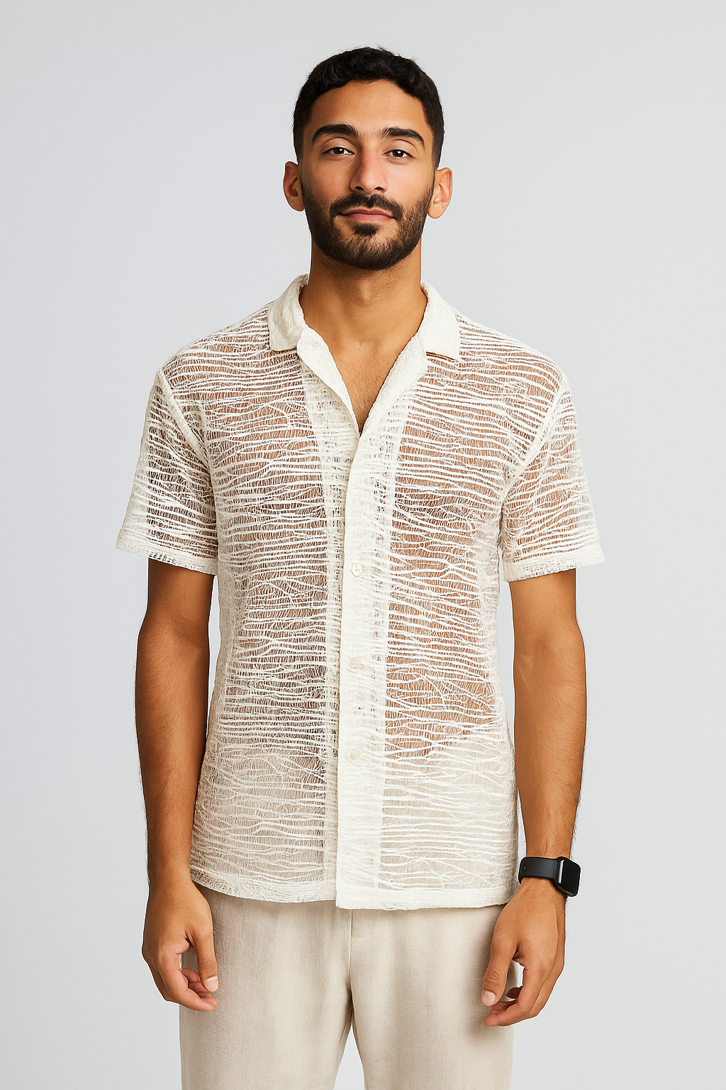 Sheer Textured Cuban Collar Shirt