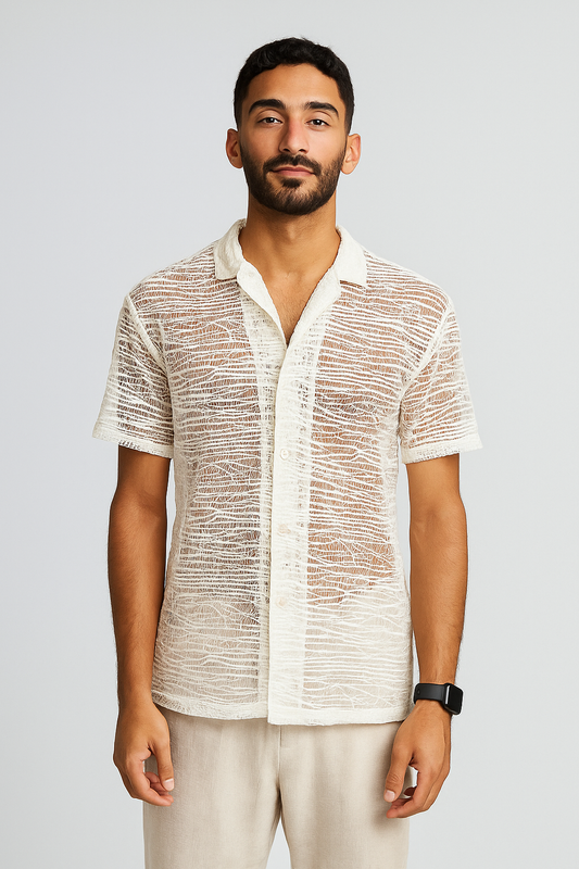 Sheer Textured Cuban Collar Shirt